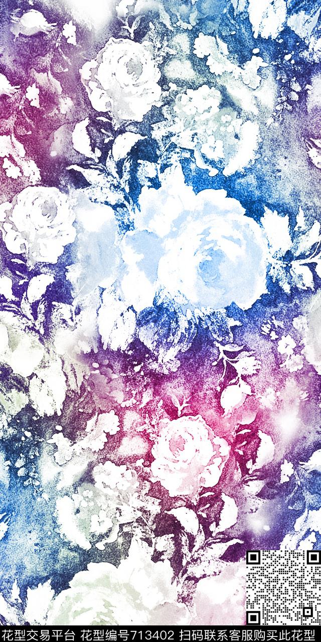 乱花大花花卉数码印花华亿平台下载（图片编号: 713402） - 瓦栏（Walan）
