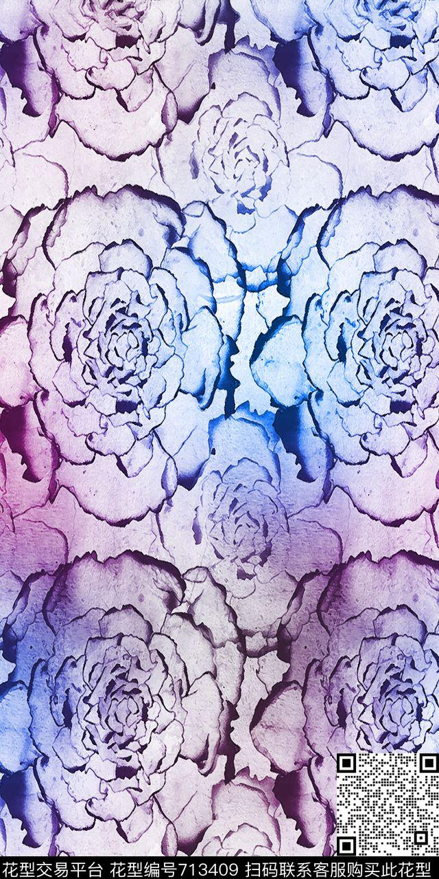 花朵大花花卉数码印花华亿平台下载（图片编号: 713409） - 瓦栏（Walan）