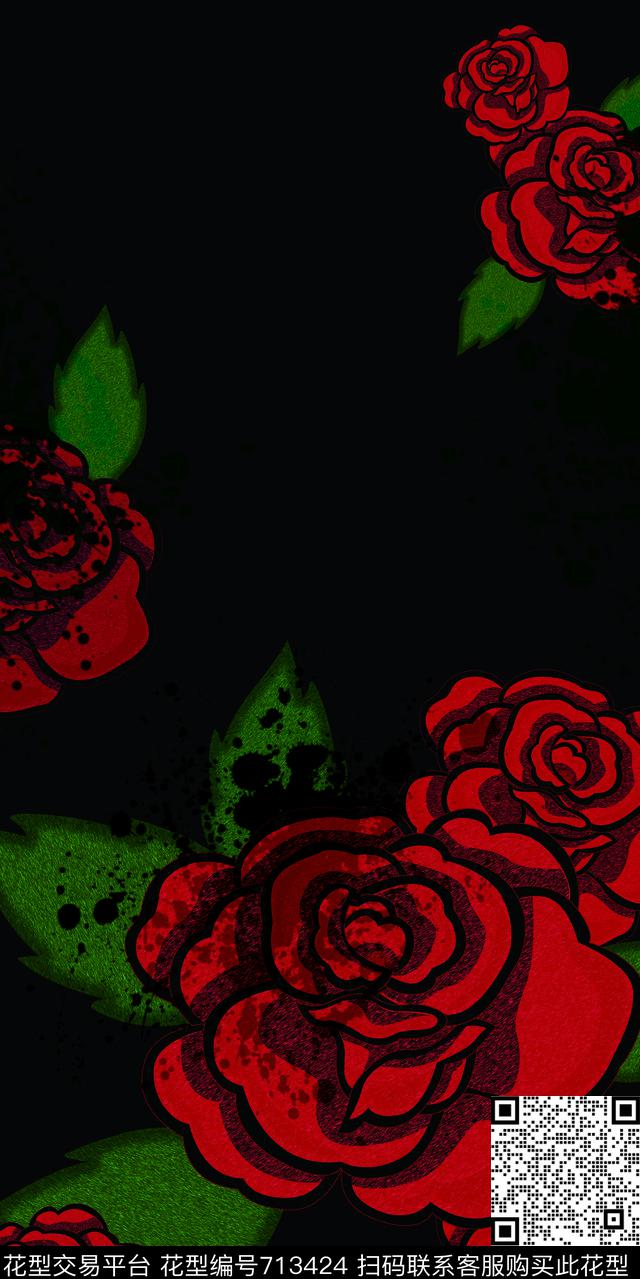玫瑰花朵花卉传统印花华亿平台下载（图片编号: 713424） - 瓦栏（Walan）