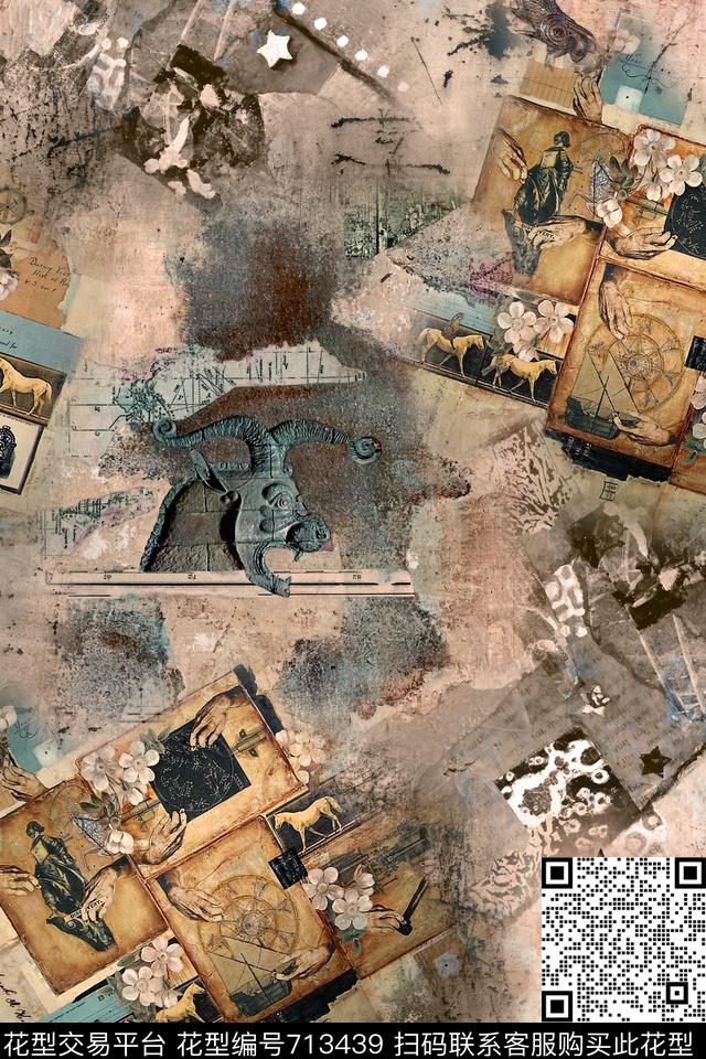 抽象几何拼接数码印花华亿平台下载（图片编号: 713439） - 瓦栏（Walan）