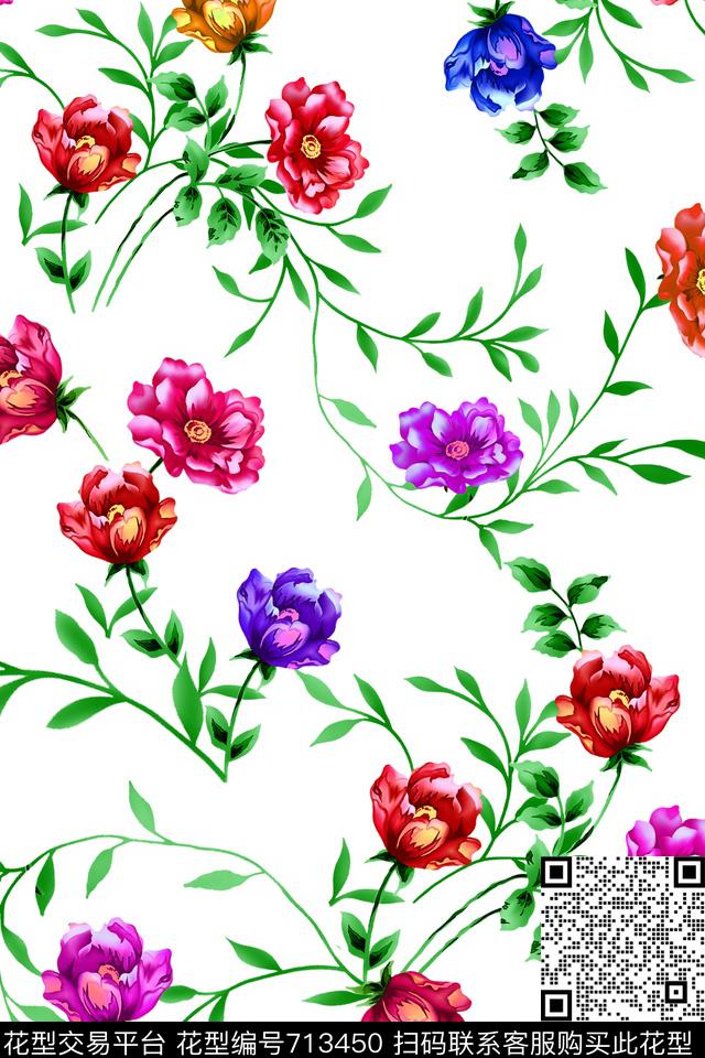 乱花花朵花卉数码印花华亿平台下载（图片编号: 713450） - 瓦栏（Walan）