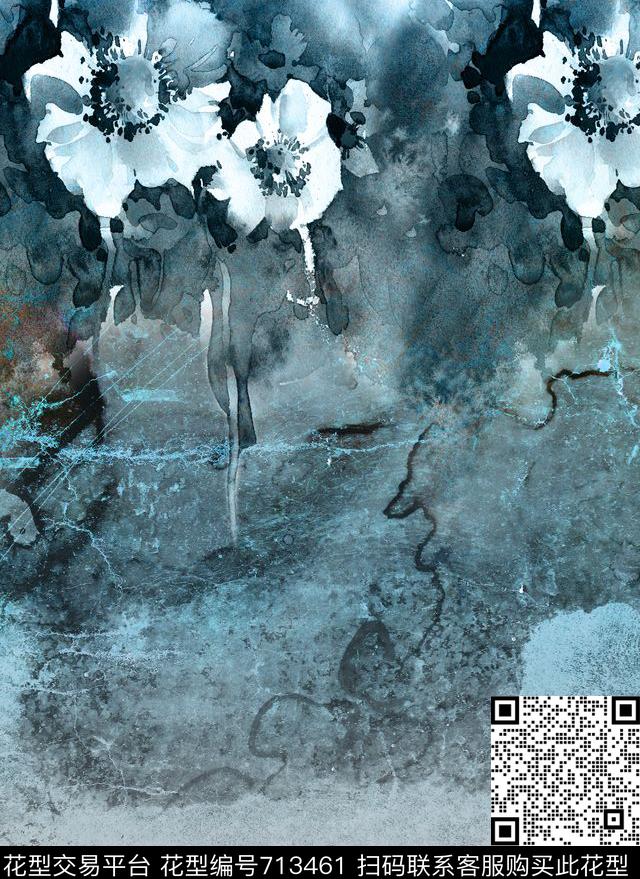 抽象水墨复古数码印花华亿平台下载（图片编号: 713461） - 瓦栏（Walan）