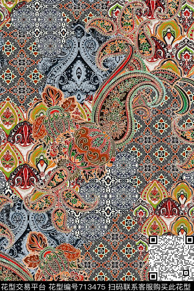 民族风佩斯里几何数码印花华亿平台下载（图片编号: 713475） - 瓦栏（Walan）