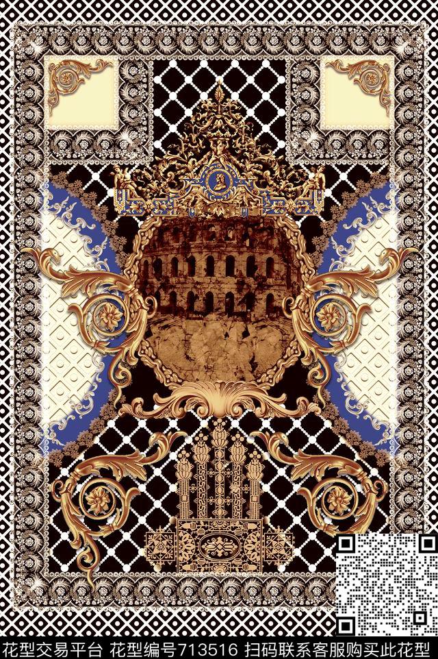 民族图案混合定位花数码印花华亿平台下载（图片编号: 713516） - 瓦栏（Walan）
