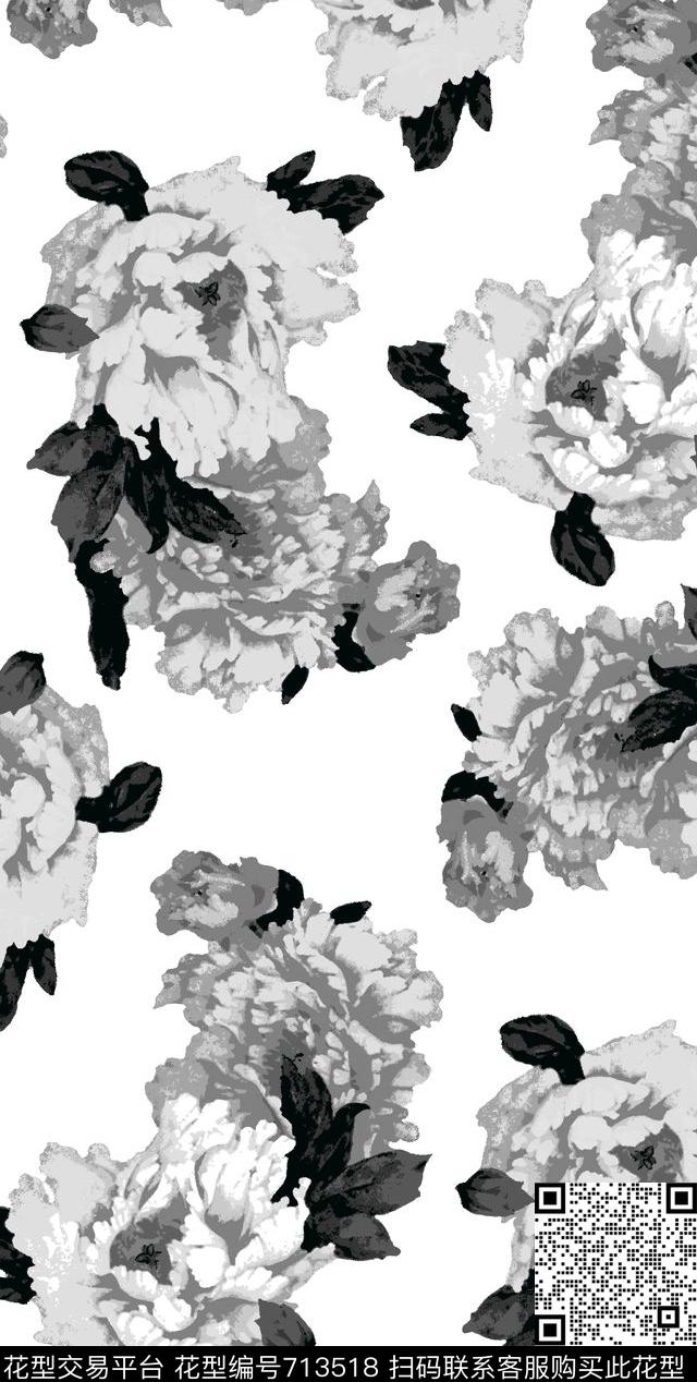 大花牡丹花朵数码印花华亿平台下载（图片编号: 713518） - 瓦栏（Walan）