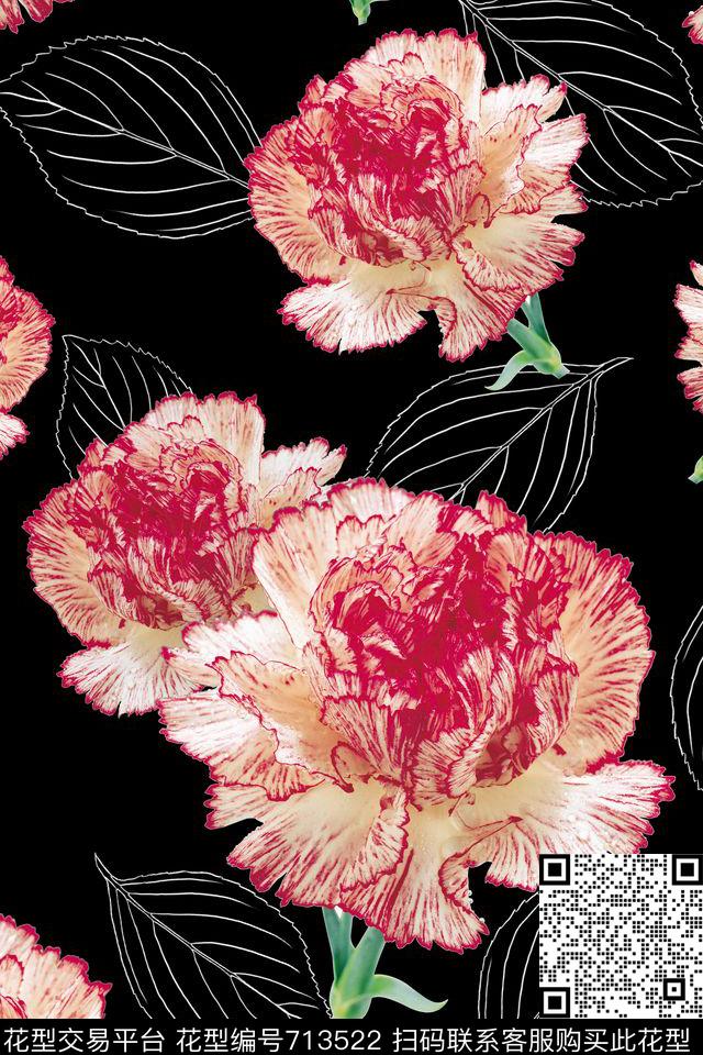 大花花朵花卉数码印花华亿平台下载（图片编号: 713522） - 瓦栏（Walan）