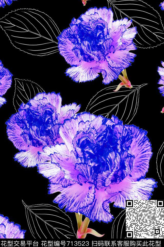 大花花朵花卉数码印花华亿平台下载（图片编号: 713523） - 瓦栏（Walan）