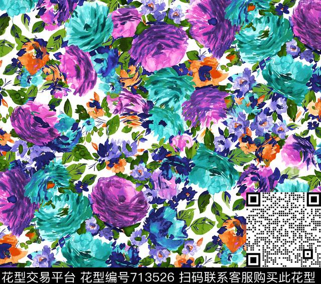 玫瑰乱花大花传统印花华亿平台下载（图片编号: 713526） - 瓦栏（Walan）