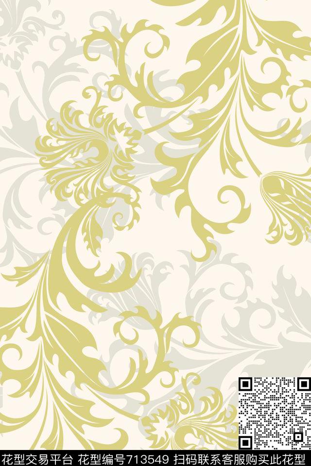 花卉植物纹浅色传统印花华亿平台下载（图片编号: 713549） - 瓦栏（Walan）