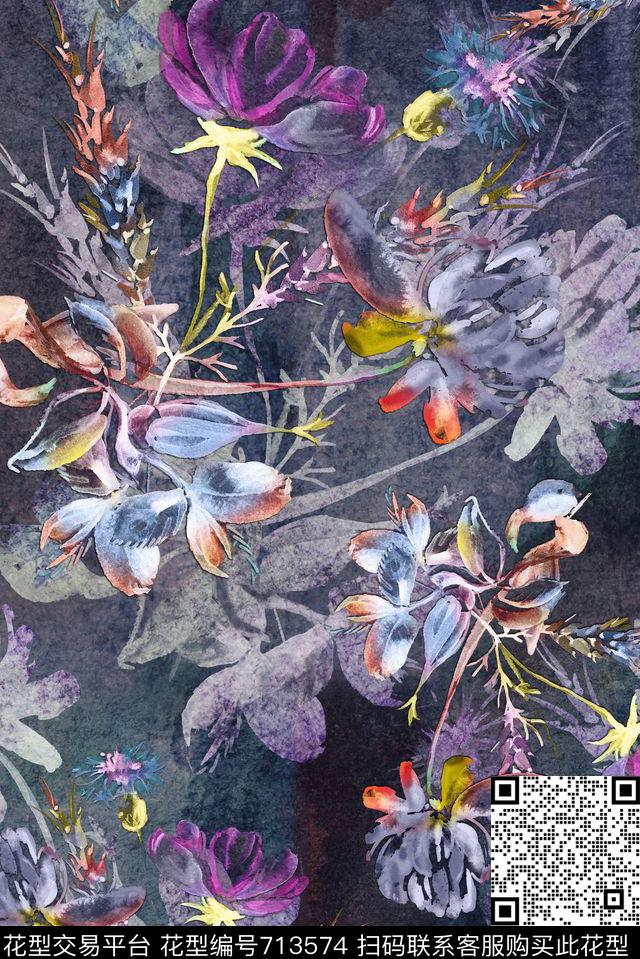 水墨抽象手绘数码印花华亿平台下载（图片编号: 713574） - 瓦栏（Walan）