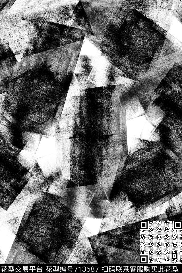 水墨笔触条子数码印花华亿平台下载（图片编号: 713587） - 瓦栏（Walan）