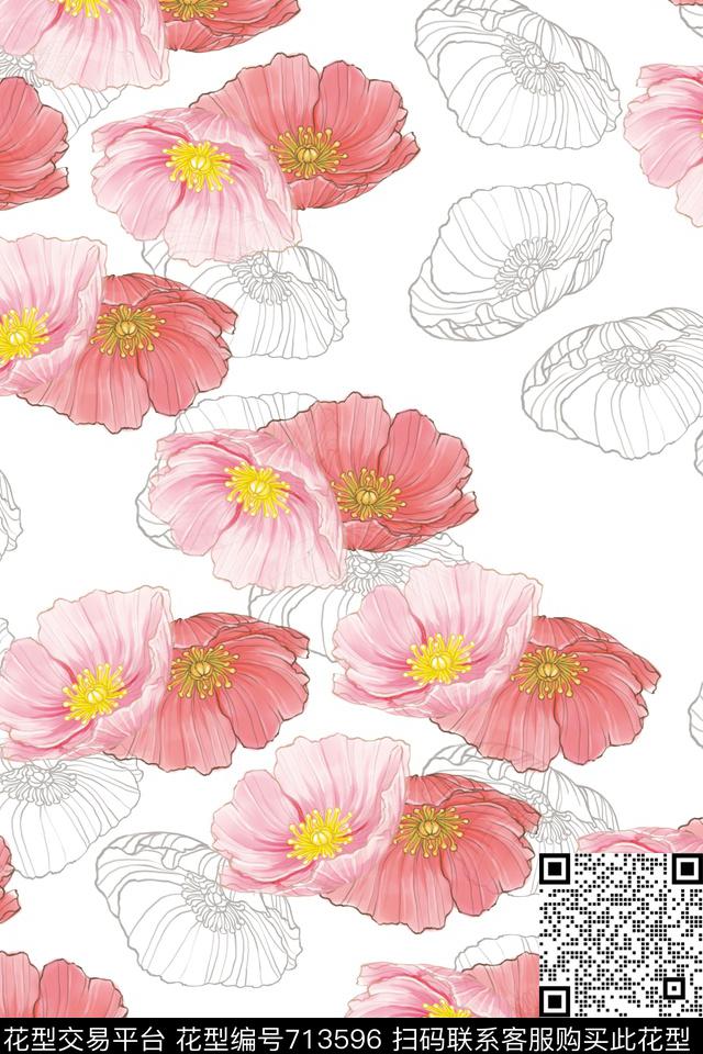 花瓣花朵花卉数码印花华亿平台下载（图片编号: 713596） - 瓦栏（Walan）