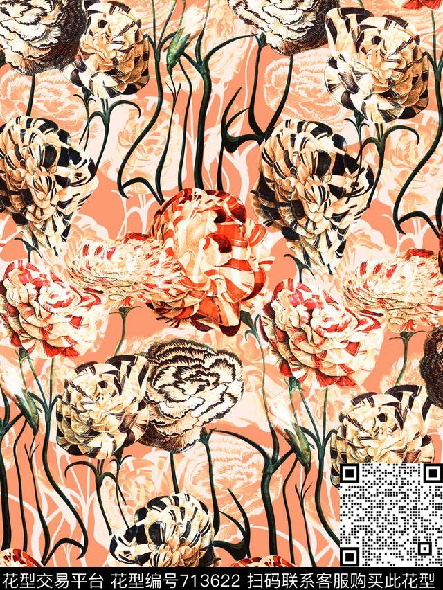 花朵花卉艺术风数码印花华亿平台下载（图片编号: 713622） - 瓦栏（Walan）