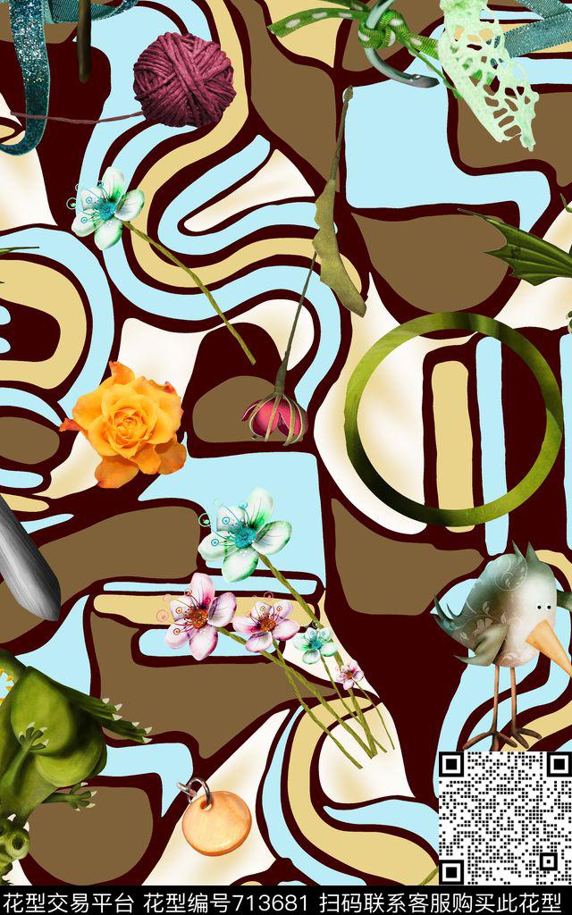 抽象花卉花朵色块数码印花华亿平台下载（图片编号: 713681） - 瓦栏（Walan）