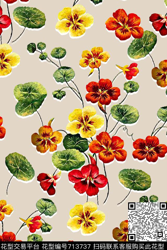 女装花卉小碎花树叶数码印花华亿平台下载（图片编号: 713737） - 瓦栏（Walan）