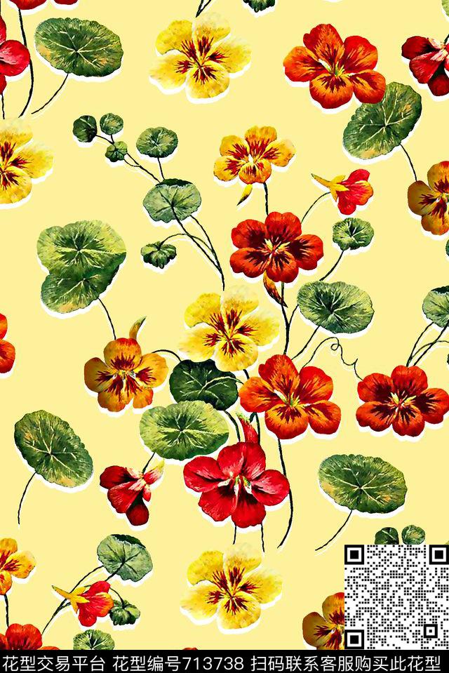 女装花卉小碎花树叶数码印花华亿平台下载（图片编号: 713738） - 瓦栏（Walan）