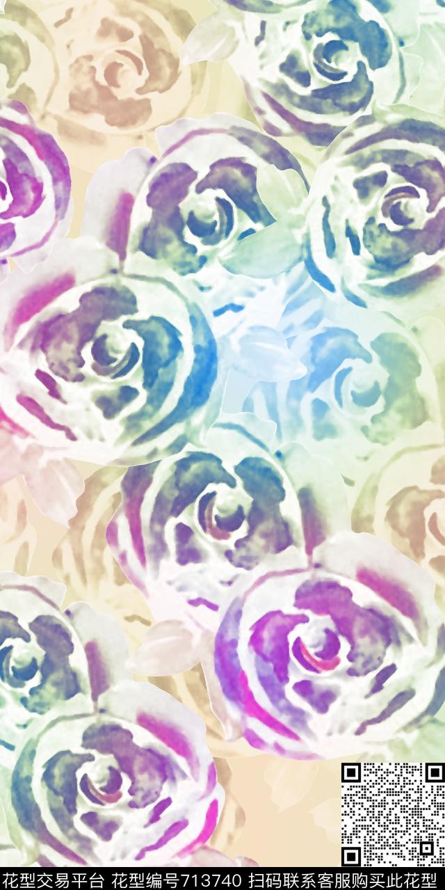 玫瑰花朵大花数码印花华亿平台下载（图片编号: 713740） - 瓦栏（Walan）