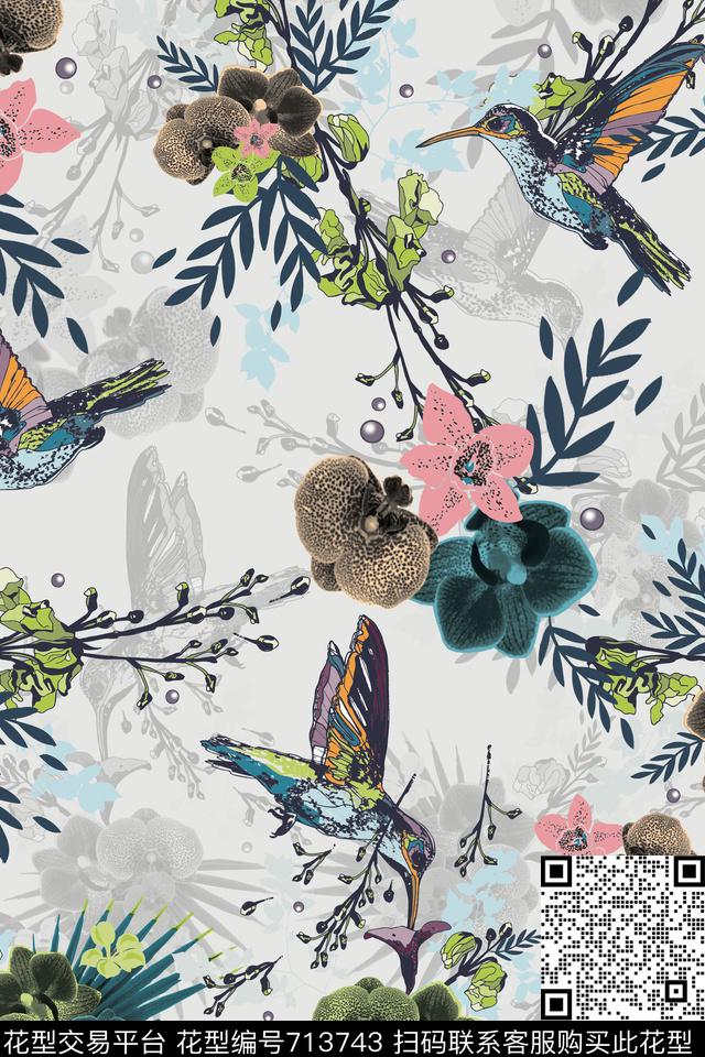 花鸟花朵花卉数码印花华亿平台下载（图片编号: 713743） - 瓦栏（Walan）
