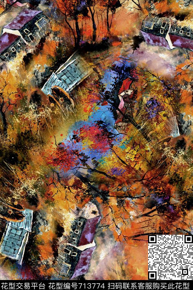 牡丹油画抽象数码印花华亿平台下载（图片编号: 713774） - 瓦栏（Walan）