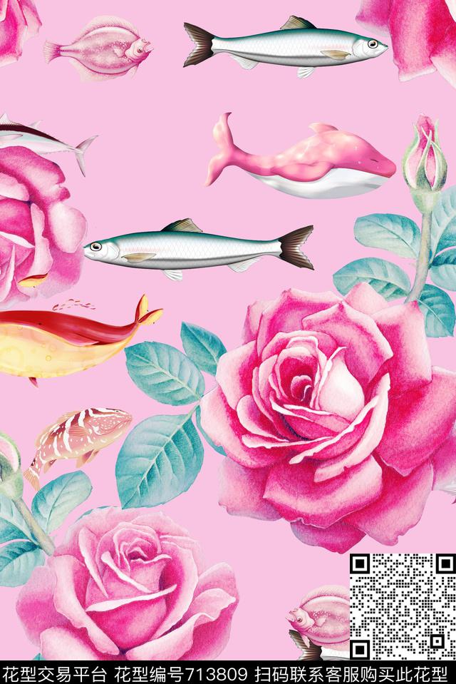 玫瑰花朵花卉数码印花华亿平台下载（图片编号: 713809） - 瓦栏（Walan）