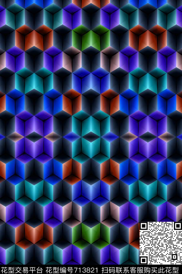 迷乱几何小方块几何撞色数码印花华亿平台下载（图片编号: 713821） - 瓦栏（Walan）
