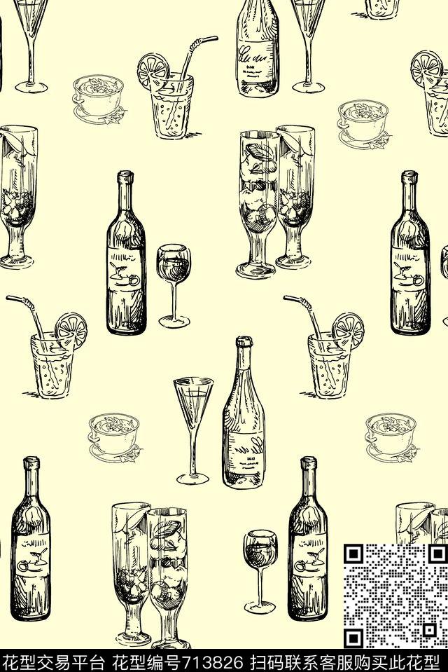 柠檬饮料茶壶传统印花华亿平台下载（图片编号: 713826） - 瓦栏（Walan）