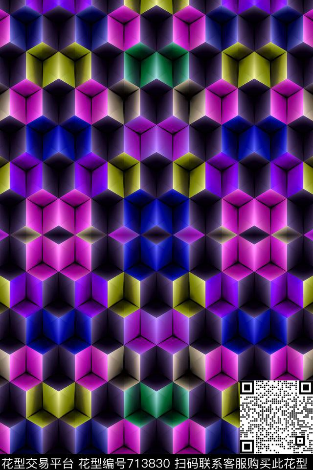 迷乱几何小方块几何撞色数码印花华亿平台下载（图片编号: 713830） - 瓦栏（Walan）