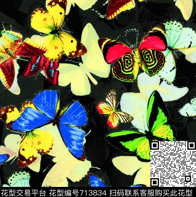 蝴蝶花蝴蝶蓝蝴蝶数码印花华亿平台下载（图片编号: 713834） - 瓦栏（Walan）