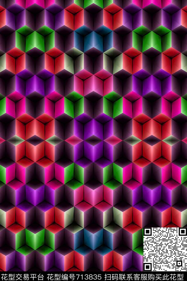 迷乱几何小方块几何撞色数码印花华亿平台下载（图片编号: 713835） - 瓦栏（Walan）