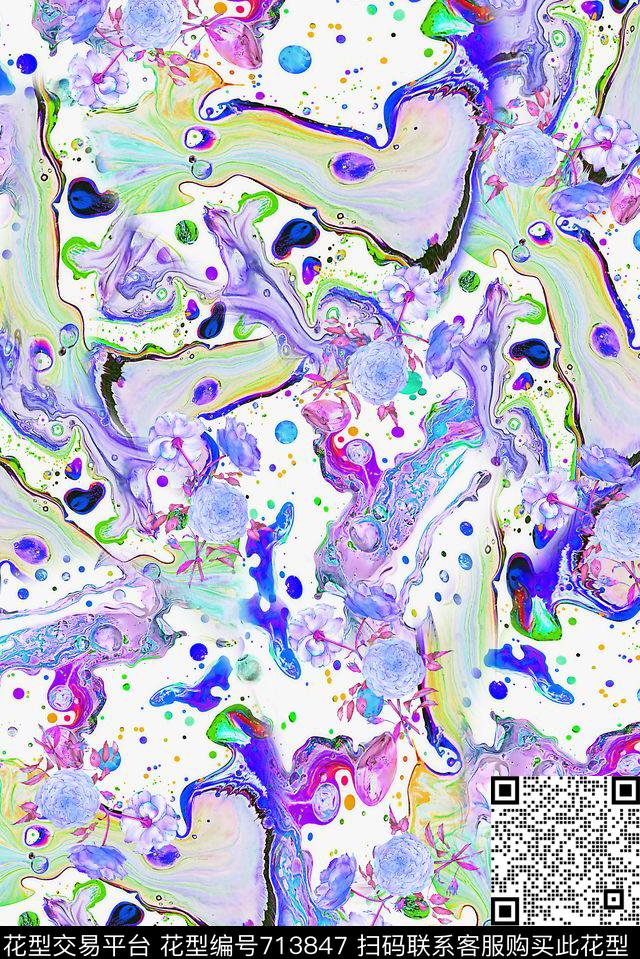 女装水彩抽象数码印花华亿平台下载（图片编号: 713847） - 瓦栏（Walan）