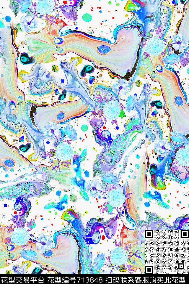 女装水彩抽象数码印花华亿平台下载（图片编号: 713848） - 瓦栏（Walan）
