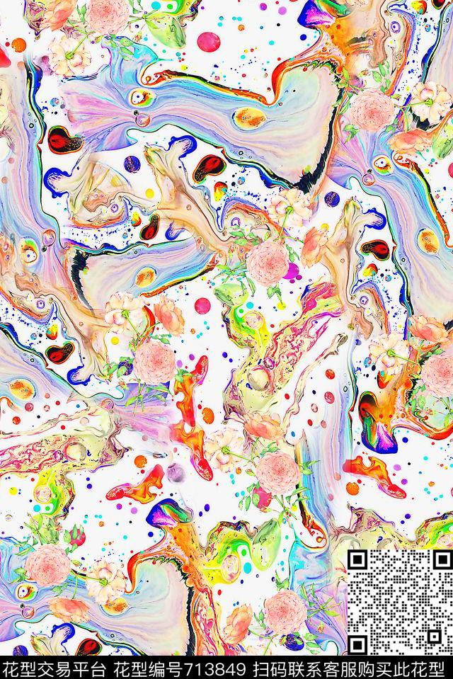 女装水彩抽象数码印花华亿平台下载（图片编号: 713849） - 瓦栏（Walan）