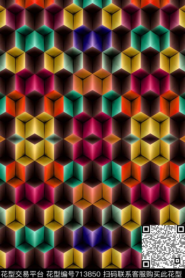 迷乱几何小方块几何撞色数码印花华亿平台下载（图片编号: 713850） - 瓦栏（Walan）