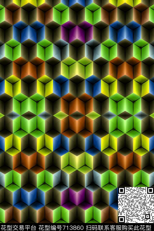 迷乱几何小方块几何撞色数码印花华亿平台下载（图片编号: 713860） - 瓦栏（Walan）