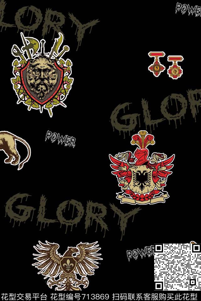 徽章图腾男装数码印花华亿平台下载（图片编号: 713869） - 瓦栏（Walan）