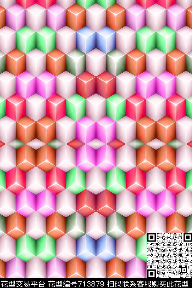 迷乱几何小方块几何撞色数码印花华亿平台下载（图片编号: 713879） - 瓦栏（Walan）