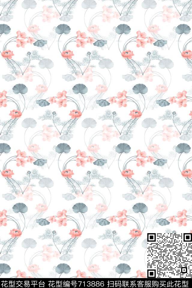 花朵花卉荷花数码印花华亿平台下载（图片编号: 713886） - 瓦栏（Walan）