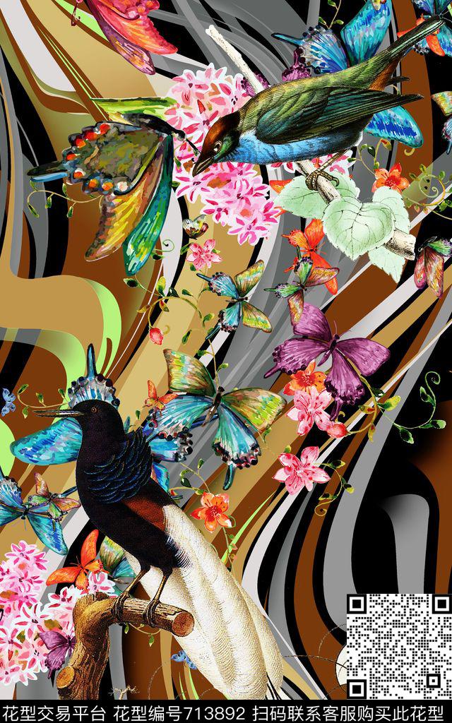 动物蝴蝶鸟数码印花华亿平台下载（图片编号: 713892） - 瓦栏（Walan）