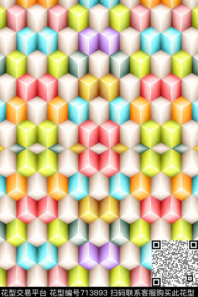 迷乱几何小方块几何撞色数码印花华亿平台下载（图片编号: 713893） - 瓦栏（Walan）