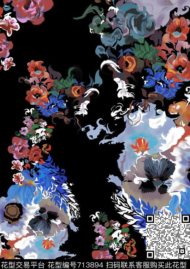 欧美风花卉印花花卉抽象花卉数码印花华亿平台下载（图片编号: 713894） - 瓦栏（Walan）