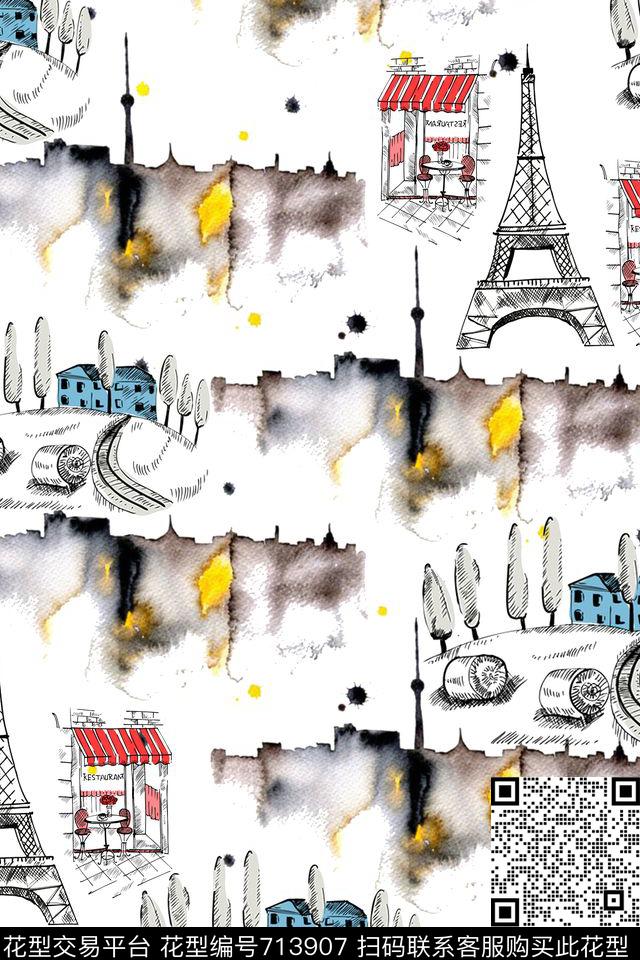 水彩卡通休闲数码印花华亿平台下载（图片编号: 713907） - 瓦栏（Walan）