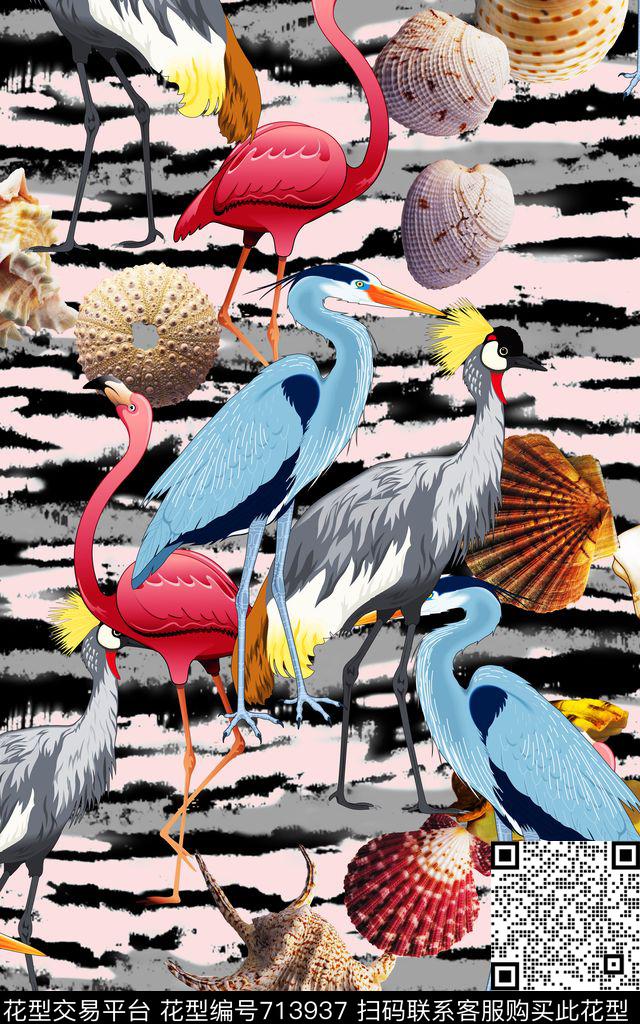 动物鸟类火烈鸟数码印花华亿平台下载（图片编号: 713937） - 瓦栏（Walan）