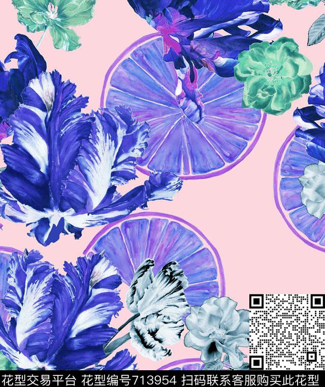 欧美风花卉印花花卉郁金香大花数码印花华亿平台下载（图片编号: 713954） - 瓦栏（Walan）