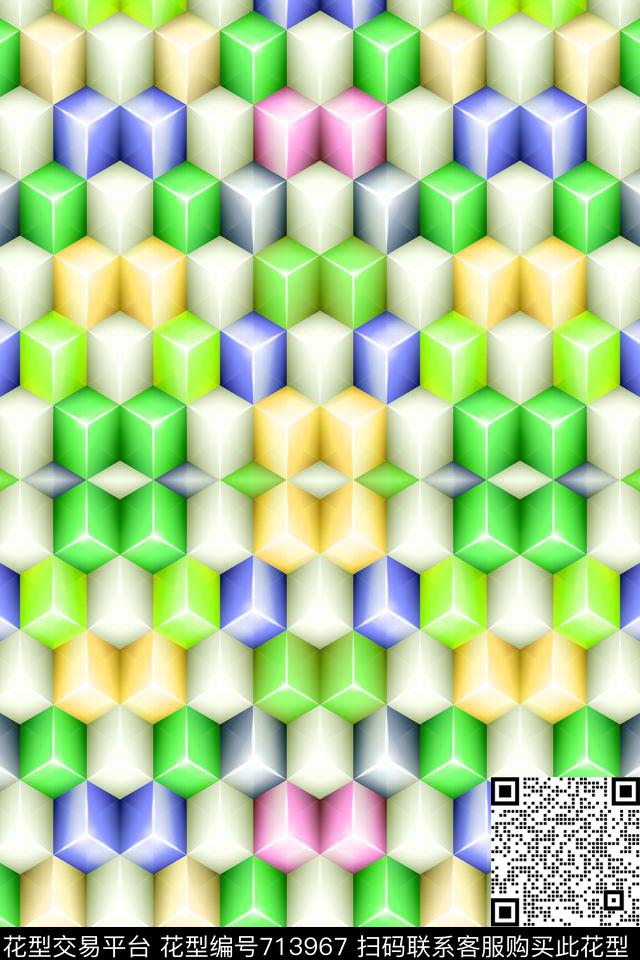 迷乱几何小方块几何撞色数码印花华亿平台下载（图片编号: 713967） - 瓦栏（Walan）