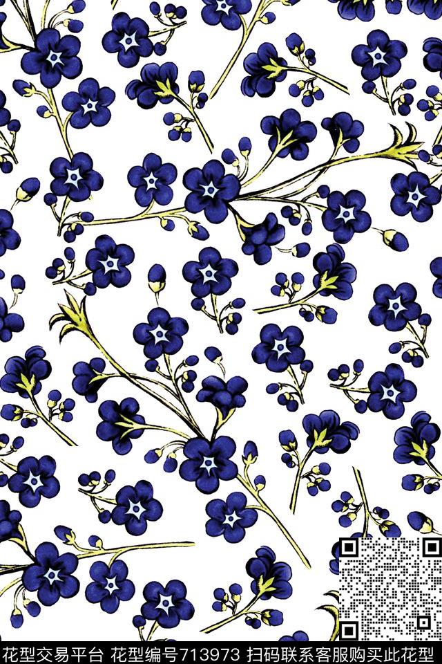 原创手绘花卉小碎花小花朵数码印花华亿平台下载（图片编号: 713973） - 瓦栏（Walan）