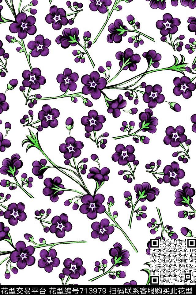 原创手绘花卉小碎花小花朵数码印花华亿平台下载（图片编号: 713979） - 瓦栏（Walan）