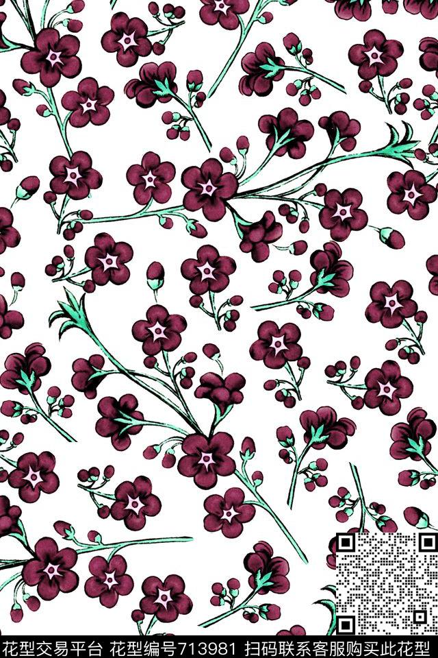原创手绘花卉小碎花小花朵数码印花华亿平台下载（图片编号: 713981） - 瓦栏（Walan）
