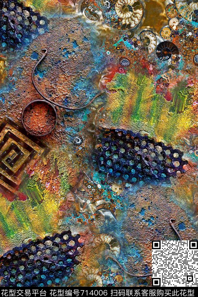 抽象几何拼接数码印花华亿平台下载（图片编号: 714006） - 瓦栏（Walan）