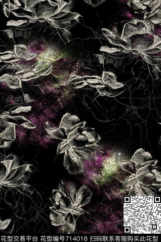 满版手绘素描数码印花华亿平台下载（图片编号: 714018） - 瓦栏（Walan）