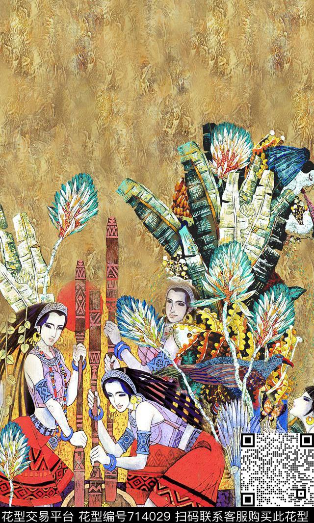 民族风少数民族油画数码印花华亿平台下载（图片编号: 714029） - 瓦栏（Walan）